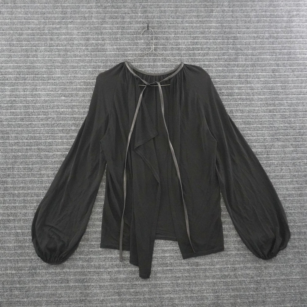Rosetta Getty Blouse Womens Medium Black Leather Trim Draped Open Front Top